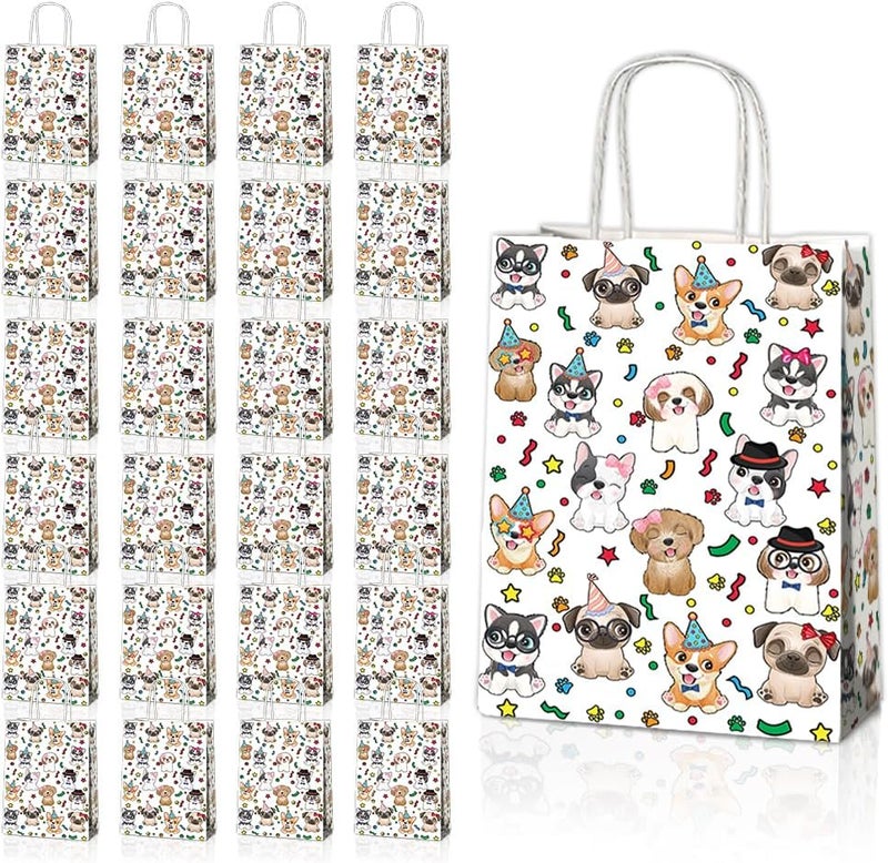 JOYGATHER 24 Pcs Puppy Party Favor Bags with Handles - Dog Goodie Bags Gift Candy Kraft Paper Bags for Kids Baby Shower Birthday Party - Image 1